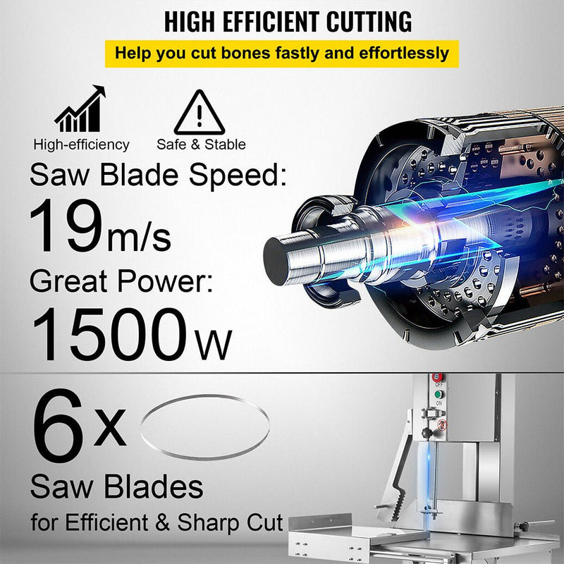 Electric Meat Bone Saw Cutting Band Machine W/ 5 Saw Blades, 1500W (91472583) - SAKSBY.com - Bone Band Saw - SAKSBY.com