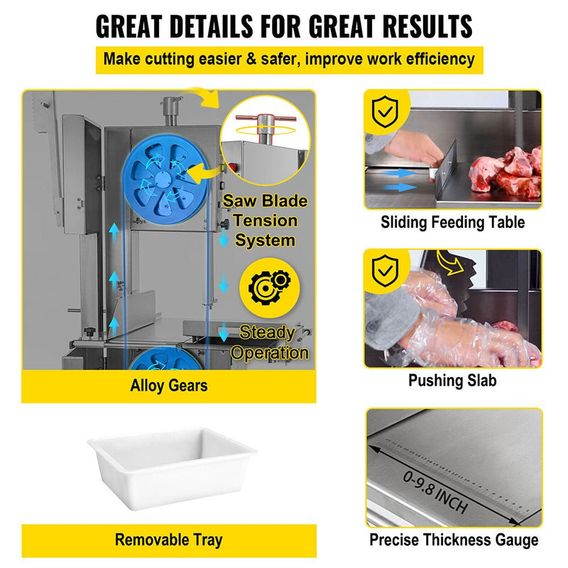 Electric Meat Bone Saw Cutting Band Machine W/ 5 Saw Blades, 1500W (91472583) - SAKSBY.com - Bone Band Saw - SAKSBY.com