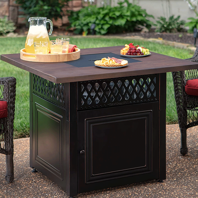 ENDLESS SUMMER Donovan Steel Propane Outdoor Fire Pit Table W/ Lid - SAKSBY.com - Propane Firepits - SAKSBY.com