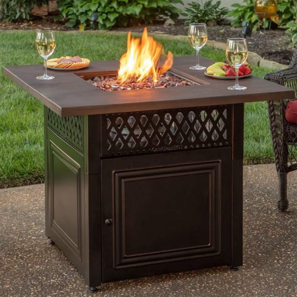 Endless Summer Donovan Steel Propane Outdoor Fire Pit Table W/ Lid (SAK54052) - Saksby Wholesale - Heat VIew