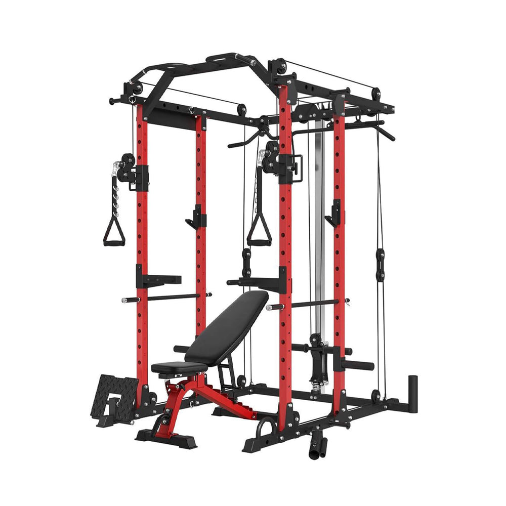 ERK 1500LBS Heavy Duty Multi-Functional Home Gym Power Rack Cage With Cable Crossover System & Bench Front View