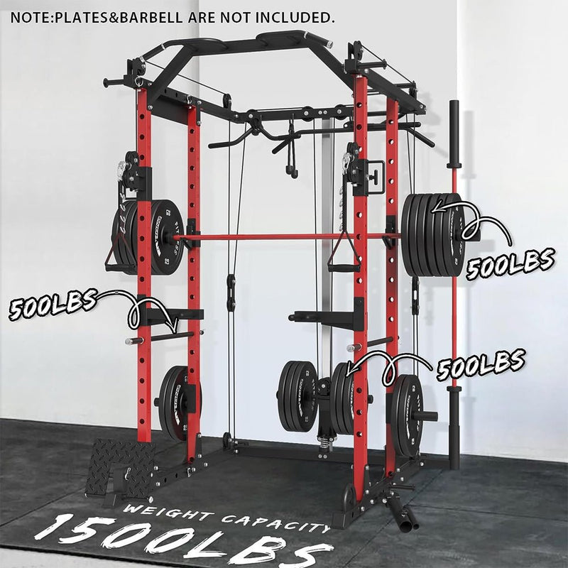 ERK 1500LBS Heavy Duty Multi-Functional Home Gym Power Rack Cage With Cable Crossover System & Bench Zoom Parts View
