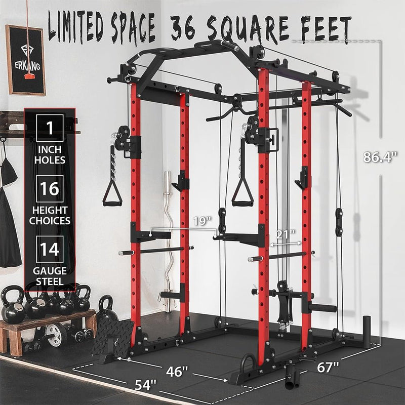 ERK 1500LBS Heavy Duty Multi-Functional Home Gym Power Rack Cage With Cable Crossover System & Bench (97528613) - SAKSBY.com - Weight Lifting Machines & Racks - SAKSBY.com