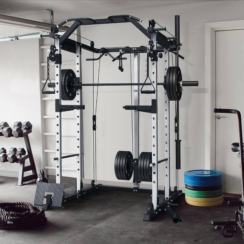 ERK Premium Multi-Functional Home Gym Power Rack Cage With Cable Crossover System & Bench, 1500LBS Demonstration View