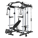 ERK Premium Multi-Functional Home Gym Power Rack Cage With Cable Crossover System & Bench, 1500LBS Side View