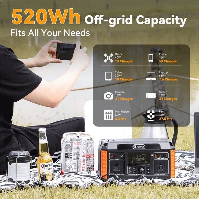 FLASHFISH P60 560W 140400mAh Portable Solar Panel Generator, 520Wh - SAKSBY.com - Power Stations - SAKSBY.com