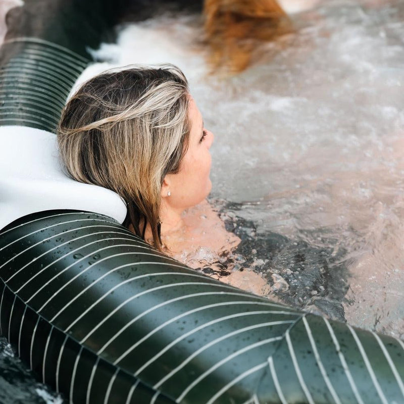 MSPA C-ME062 METEOR Comfort Round 6-Person Inflatable Hot Tub Spa With 120 Bubble Jets, 80" - SAKSBY.com - With Girl In It