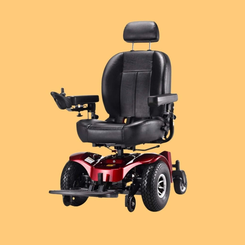 Freerider USA Apollo II 33/50AH Heavy Duty 2WD All Terrain Electric Powered Wheelchair, 470LBS (SAK95861) - Saksby Wholesale - Front Side View