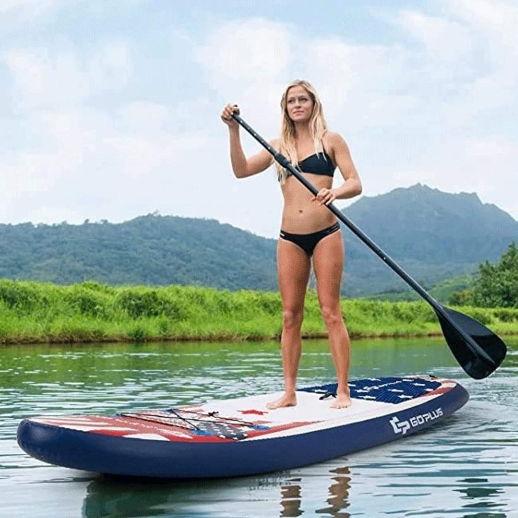 GoPlus 11FT Inflatable Stand Up Surfboard Paddle Board W/ Aluminum Paddle (SAK58739) - Saksby Wholesale - Demonstration View