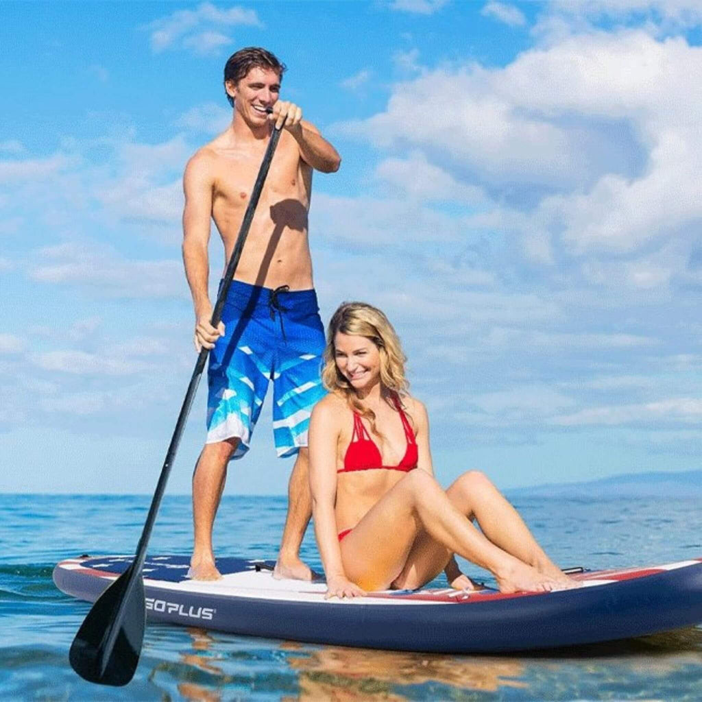 GoPlus 11FT Inflatable Stand Up Surfboard Paddle Board W/ Aluminum Paddle (SAK58739) - Saksby Wholesale - Product In Use