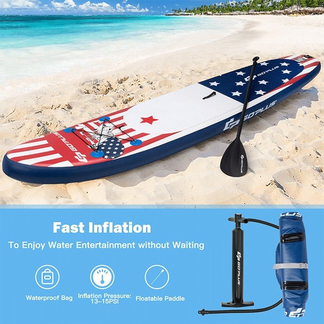 GOPLUS Inflatable Stand Up Paddle Board Surfboard W/ Aluminum Paddle, 11FT - SAKSBY.com - Stand Up Paddle Boards - SAKSBY.com