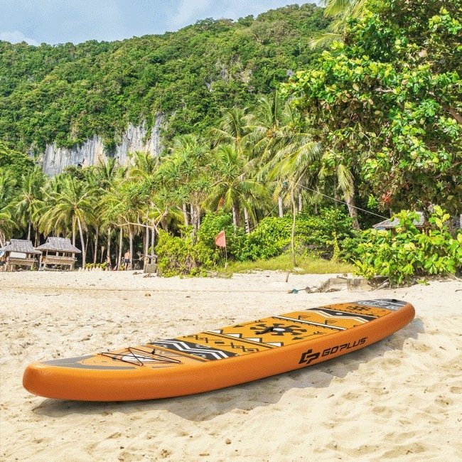 GOPLUS Inflatable Stand Up Surfboard Paddle Board W/ SUP Aluminum Paddle, 10.5FT - SAKSBY.com - Demonstration View