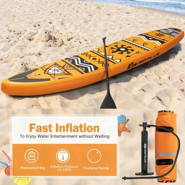 GOPLUS Inflatable Stand Up Surfboard Paddle Board W/ SUP Aluminum Paddle, 10.5FT - SAKSBY.com - Demonstration View