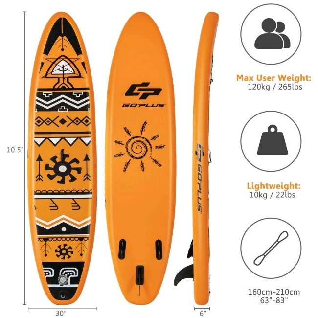 GOPLUS Inflatable Stand Up Surfboard Paddle Board W/ SUP Aluminum Paddle, 10.5FT - SAKSBY.com - Zoom Parts View