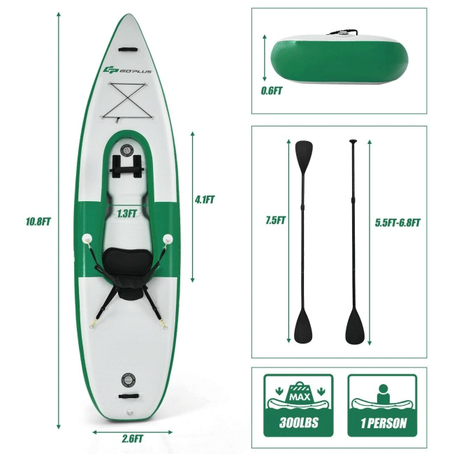 GOPLUS Long Inflatable Blow Up Kayak With Paddle & Hand Pump, 11FT - SAKSBY.com - Kayaks - SAKSBY.com