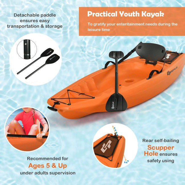 GOPLUS Premium Youth Sit On Top Kayak W/ Paddles & Folding Backrest, 6FT - SAKSBY.com - Kayaks - SAKSBY.com