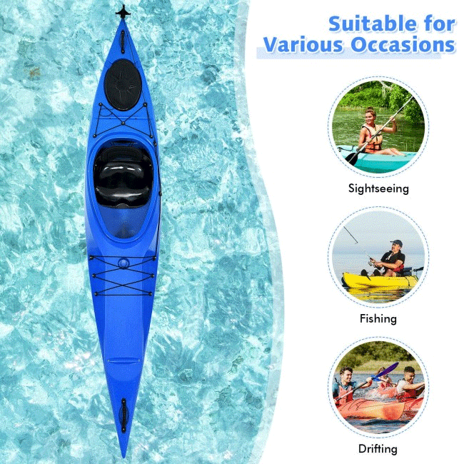 GOPLUS Single-Person Sit-In Fishing Kayak Boat W/ Paddle & Rudder, 12FT - SAKSBY.com - Kayaks - SAKSBY.com