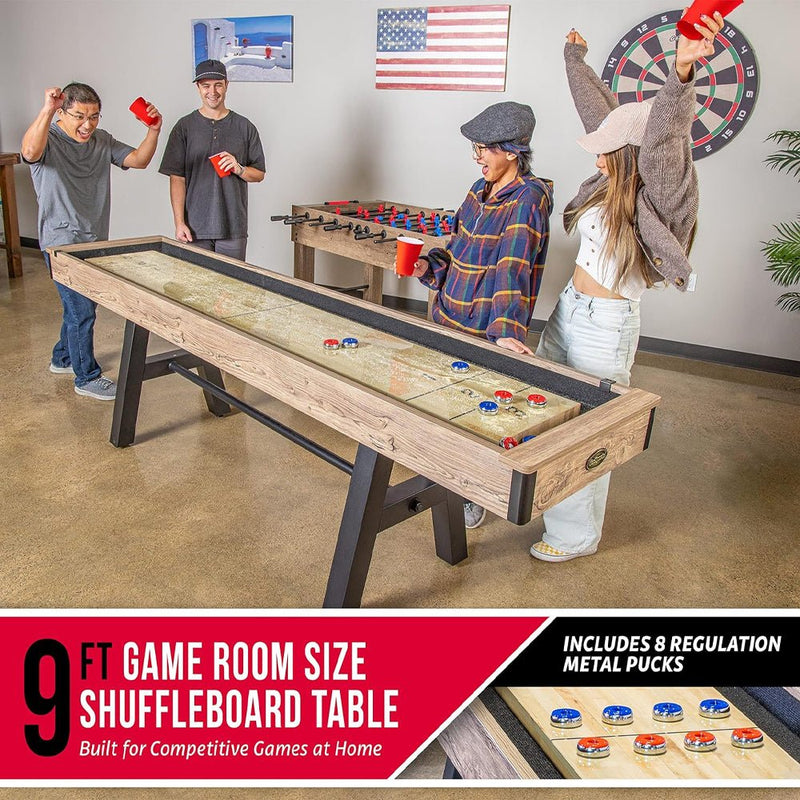 GOSPORTS Premium Shuffleboard Table Set For Game Rooms With Pucks, Wax, And Brush, 9FT (96275134) - SAKSBY.com - Poker & Game Tables - SAKSBY.com