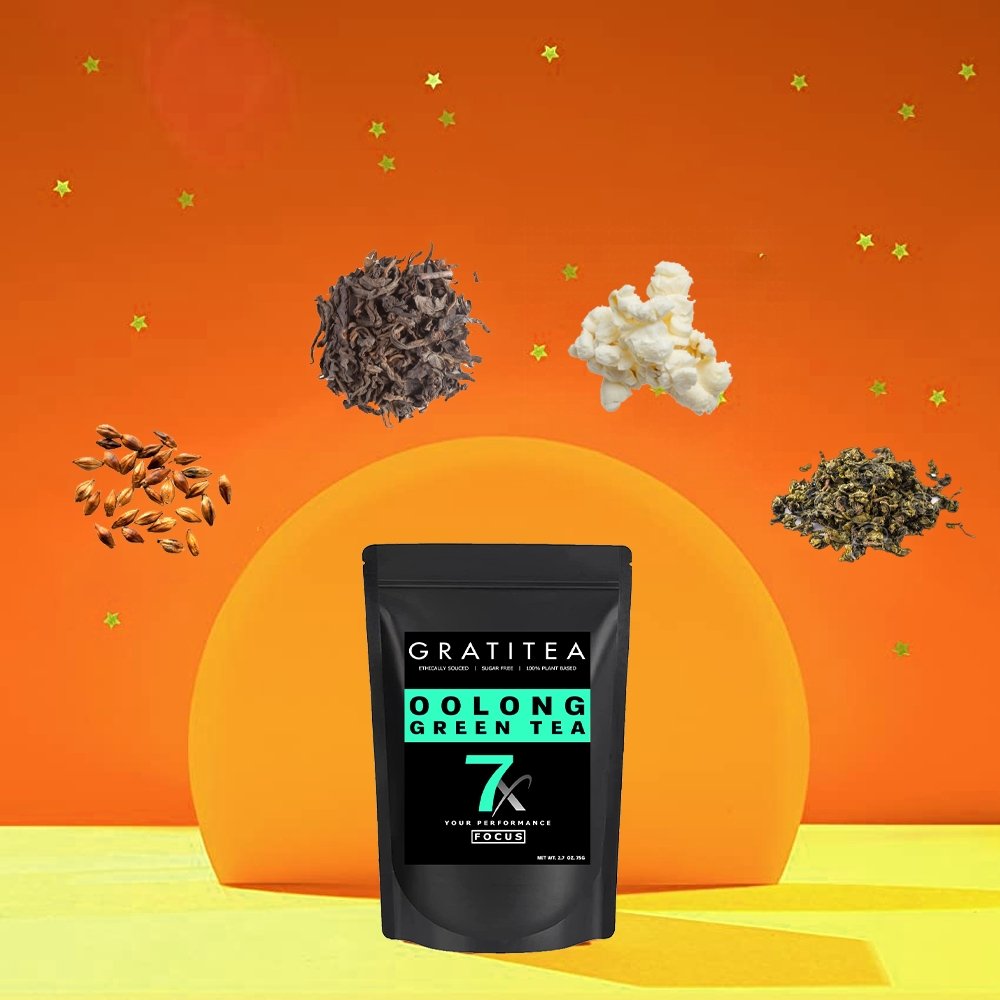 GRATITEA Oolong Green Tea - Premium All-Natural High Performance Loose Leaf Tea, 75G - Demonstration View