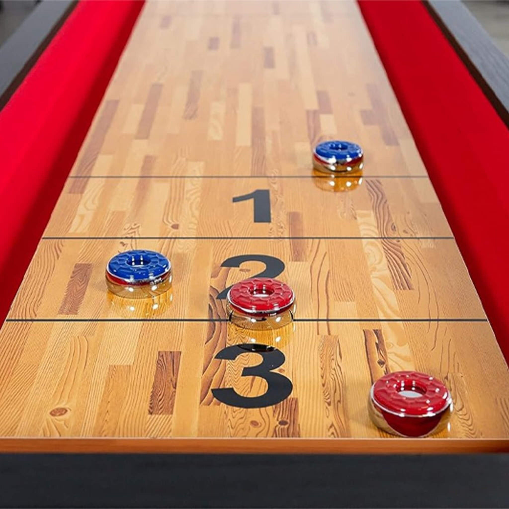 Hathaway Avenger Shuffleboard With Padded Gutters, Leg Levelers, 8 Pucks And Wax, 9FT (SAK24637) - Saksby Wholesale - Shuffleboard
