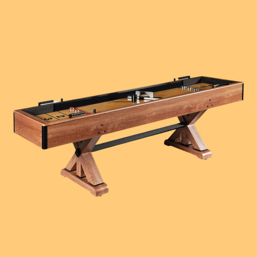 Hathaway Daulton Premium White Oak Finish Shuffleboard Table With Accessories, 9FT (SAK75143) - Saksby Wholesale - Front Right View