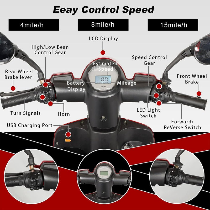 Heavy-Duty All-Terrain Electric Powered Mobility Scooter For Seniors & Adults, 800W (96314725) - SAKSBY.com - Zoom Parts View