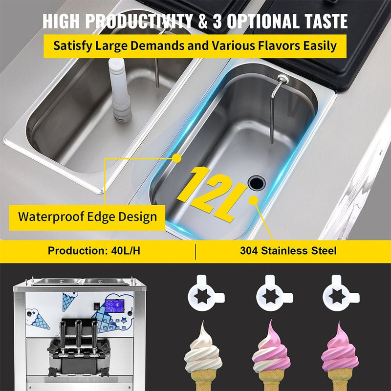 Heavy Duty Commercial Two Hopper Soft Serve Ice Cream Machine With LCD Panel, 2500W (95372618) - Demonstration View
