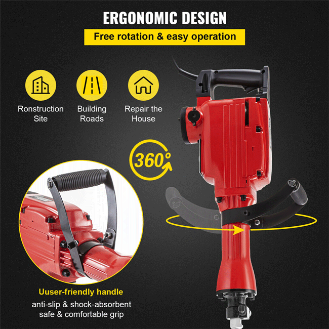 Heavy Duty Electric Concrete Demolition Jack Hammer Kit, 2200W - SAKSBY.com - Breakers & Demolition Hammers - SAKSBY.com