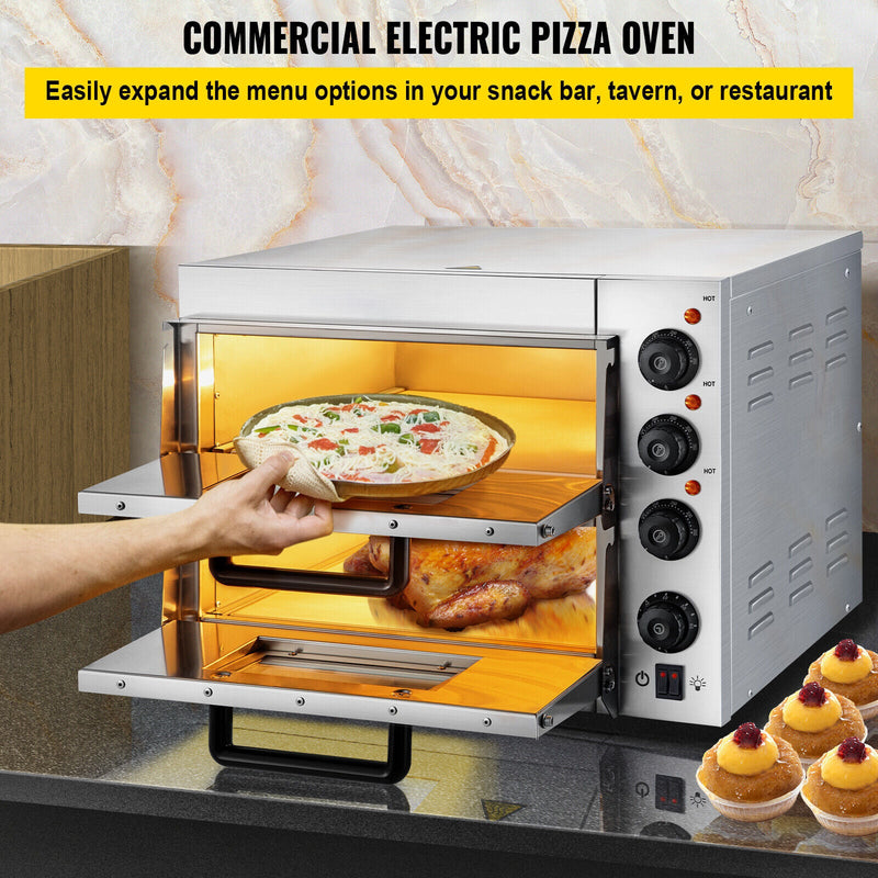 Heavy Duty Electric Indoor Commercial Countertop Double Deck Pizza Oven, 2000W - Demonstration View