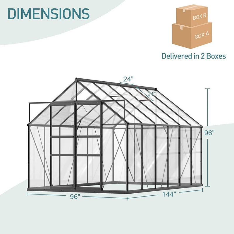 Heavy Duty Large Premium Aluminum Outdoor Polycarbonate Walk-In Greenhouse W/ Sliding Doors, 12x8x8FT (91842753) - SAKSBY.com - Greenhouses - SAKSBY.com