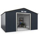Heavy Duty Outdoor Metal Garden Tool Shed With Lockable Sliding Doors, 11' x 10' (95081295) - Side View