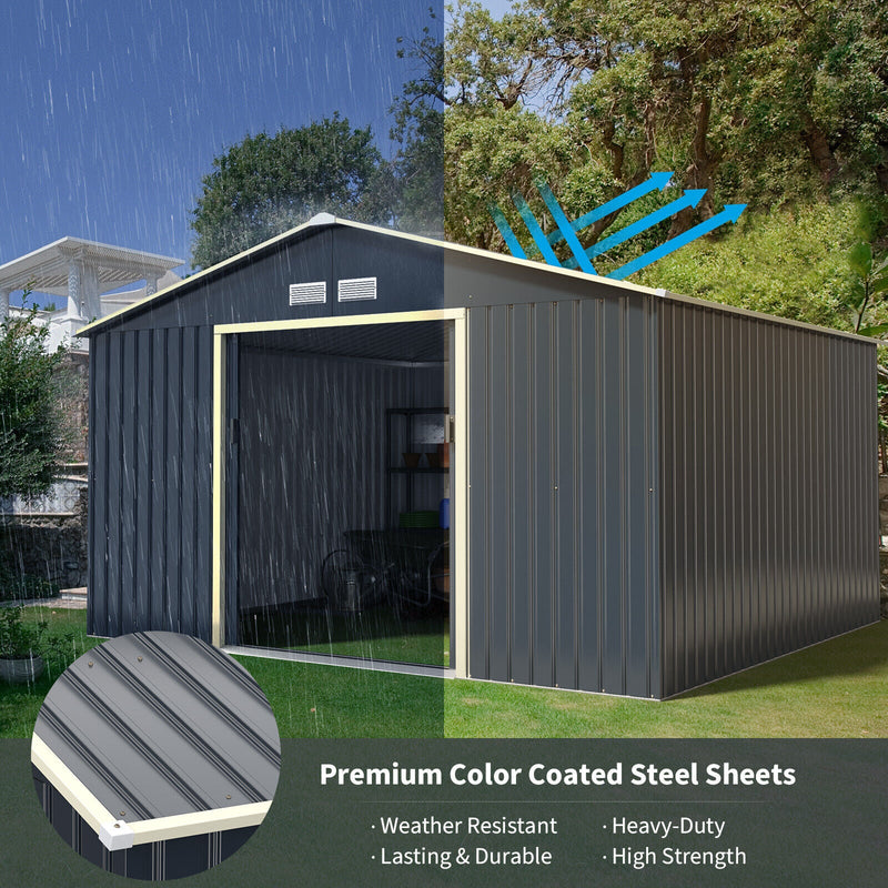 Heavy Duty Outdoor Metal Garden Tool Shed With Lockable Sliding Doors, 11' x 10' (95081295) - - Home Improvement - SAKSBY.com