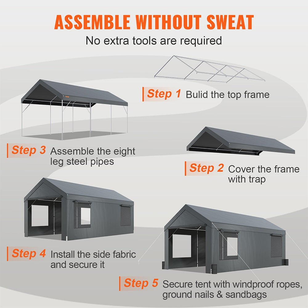 Heavy Duty Outdoor Premium Garage Tarp Canopy Shelter W/ Removable Sidewalls, 12x20FT (94615328) - SAKSBY.com - Sheds, Garages & Carports - SAKSBY.com