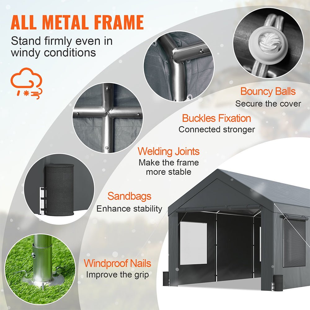 Heavy Duty Outdoor Premium Garage Tarp Canopy Shelter W/ Removable Sidewalls, 12x20FT (94615328) - SAKSBY.com - Sheds, Garages & Carports - SAKSBY.com