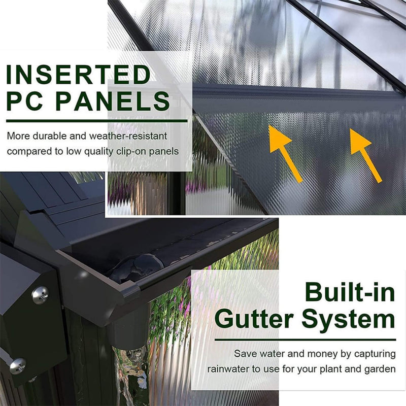[10x12FT] Heavy Duty Outdoor Walk-In Polycarbonate Patio Greenhouse With Sliding Doors & Vents (SAK92846) - Saksby Wholesale - Material Features View