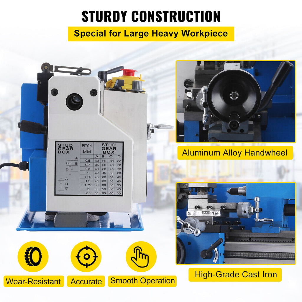 Heavy-Duty Small Bench Top Metalworking Lathe Machine W/ Accessories (7x12)" (94203871) - Detail View