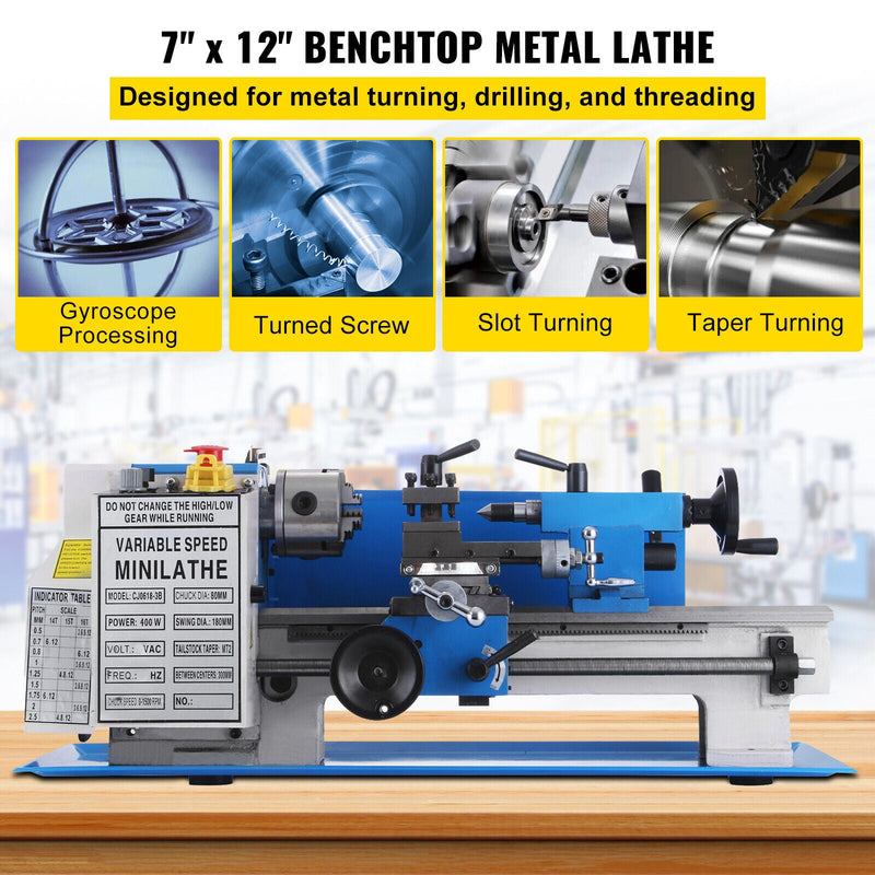 Heavy-Duty Small Bench Top Metalworking Lathe Machine W/ Accessories (7x12)" (94203871) - SAKSBY.com - Woodworking Lathes - SAKSBY.com