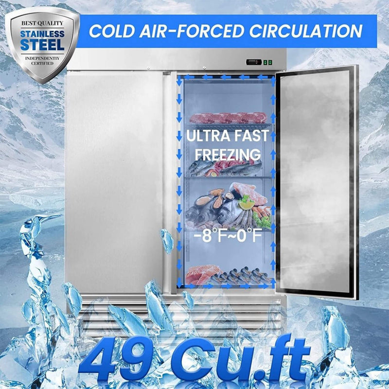 Large 49 Cu.Ft. Two Door Stainless Steel Commercial Industrial Restaurant Freezer, 54" (SAK57246) - Saksby Wholesale - Features View