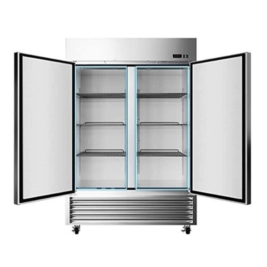 Large 49 Cu.Ft. Two Door Stainless Steel Commercial Industrial Restaurant Freezer, 54" (SAK57246) - Saksby Wholesale - Open Doors View