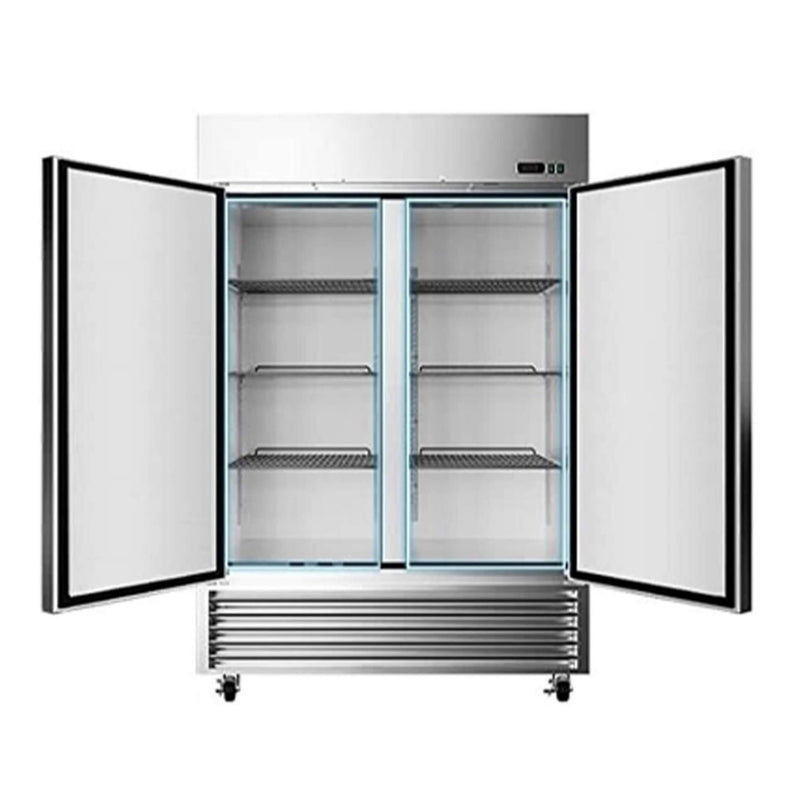 Large 49 Cu.Ft. Two Door Stainless Steel Commercial Industrial Restaurant Freezer, 54" (SAK57246) - Saksby Wholesale - Open Doors View