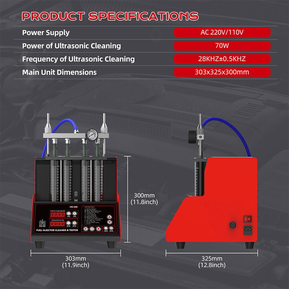 Heavy Duty Ultrasonic Fuel Gas Injector Car Cleaner Tester Machine, 4 Cylinder (97236540) - Features, Text View