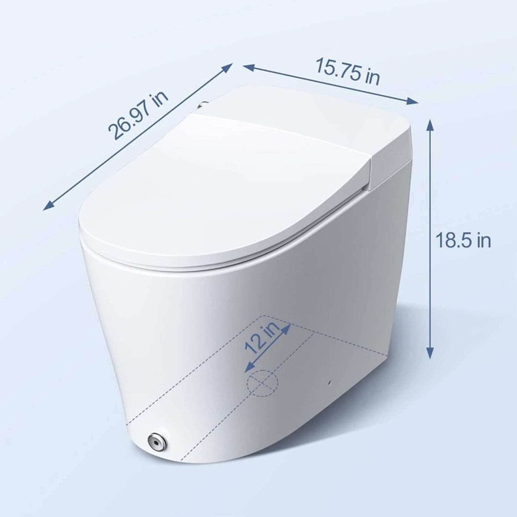 HRW Heavy Duty High-Power Flush Smart Toilet With Built-In Bidet And Elongated Heated Seat (SAK13684) SAKSBY - Dimensions View