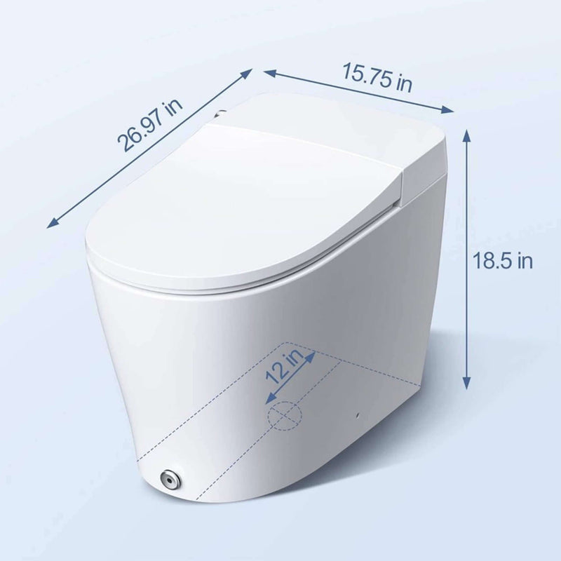 HRW Heavy Duty High-Power Flush Smart Toilet With Built-In Bidet And Elongated Heated Seat (SAK13684) SAKSBY - Dimensions View