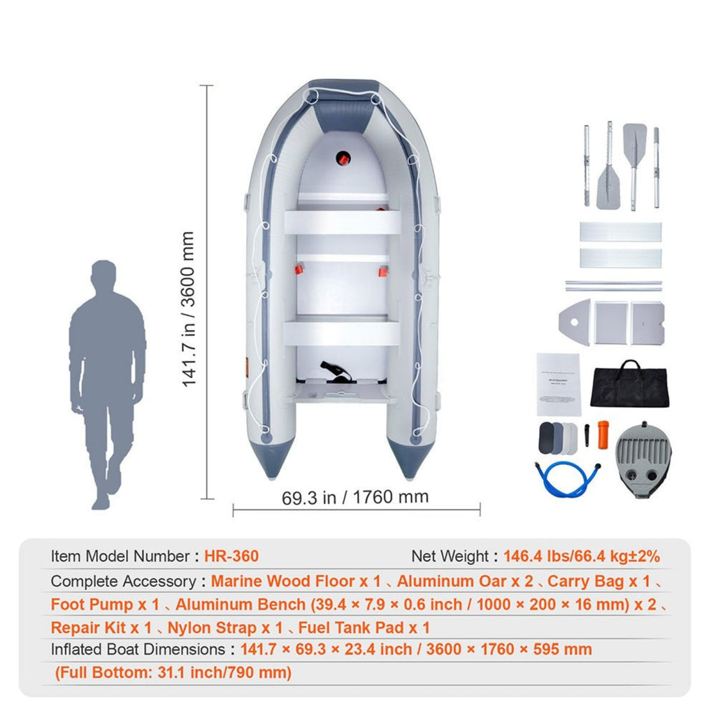 Inflatable 6-Person Emergency Dinghy Fishing Boat With Wood Floor And Aluminum Benches, 12FT (91725386) - SAKSBY.com - Inflatable Boats - SAKSBY.com