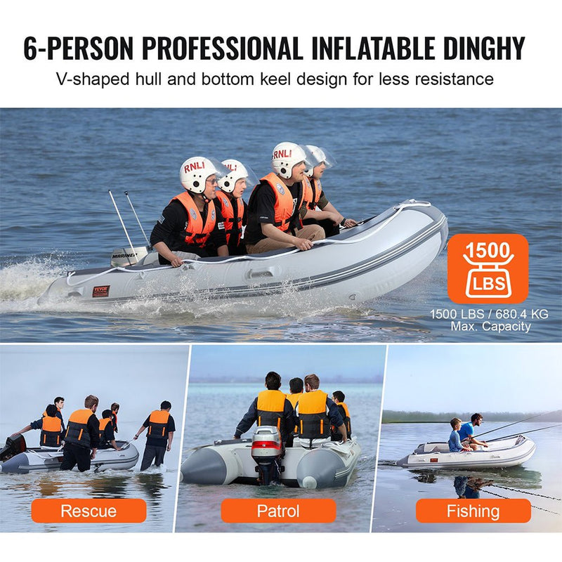 Inflatable 6-Person Emergency Dinghy Fishing Boat With Wood Floor And Aluminum Benches, 12FT (91725386) - SAKSBY.com - Inflatable Boats - SAKSBY.com