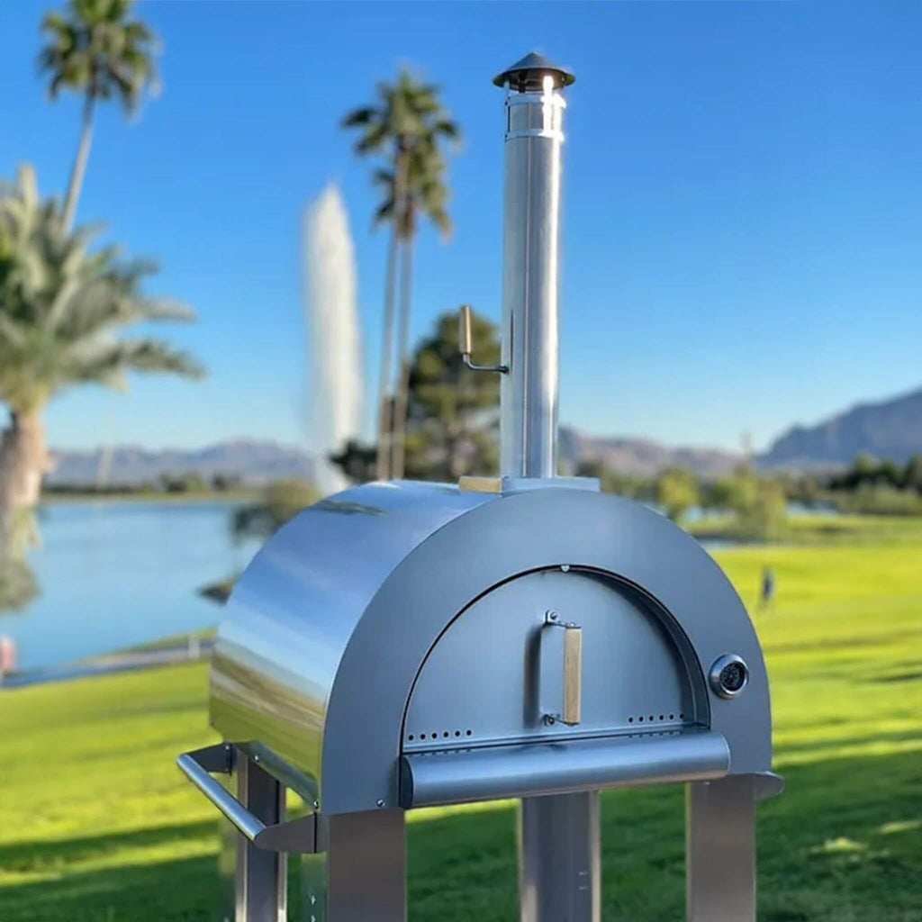KoKoMo Grills Premium 32-Inch Stainless Steel Wood Fired Pizza Oven [KO-PIZZAOVEN] (SAK92618) - Saksby Wholesale - Demonstration View
