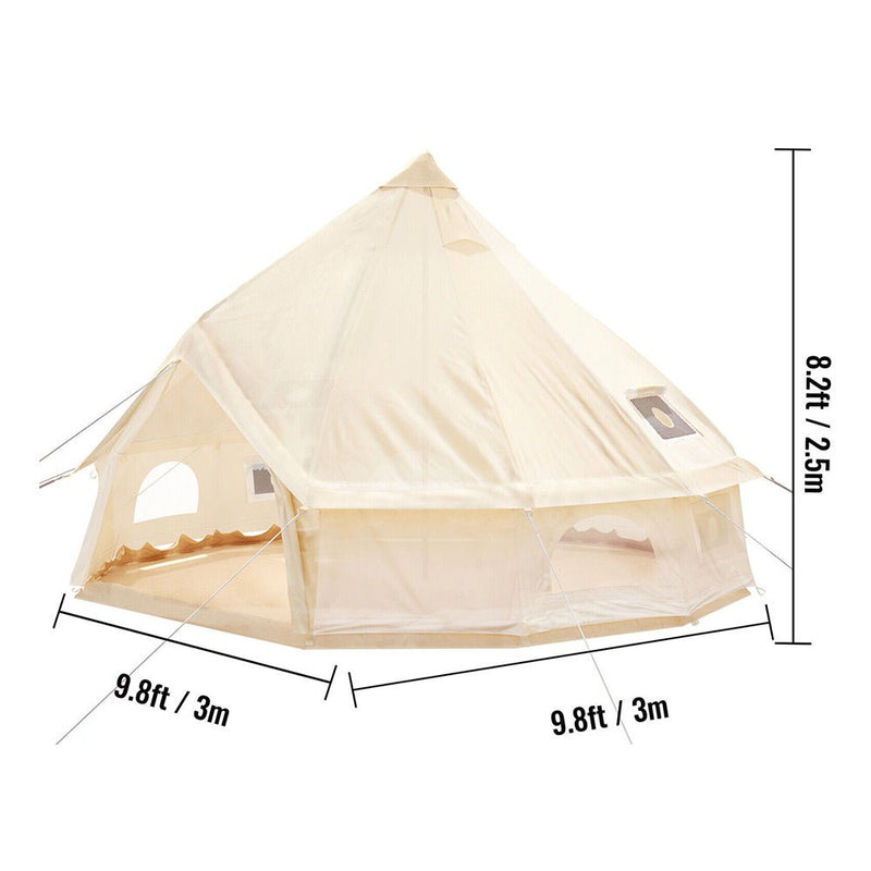 Large 10 Feet Outdoor Luxury Glamping Yurt Teepee Canvas Camping House W/ Stove Jack (91283645) - Measurement View