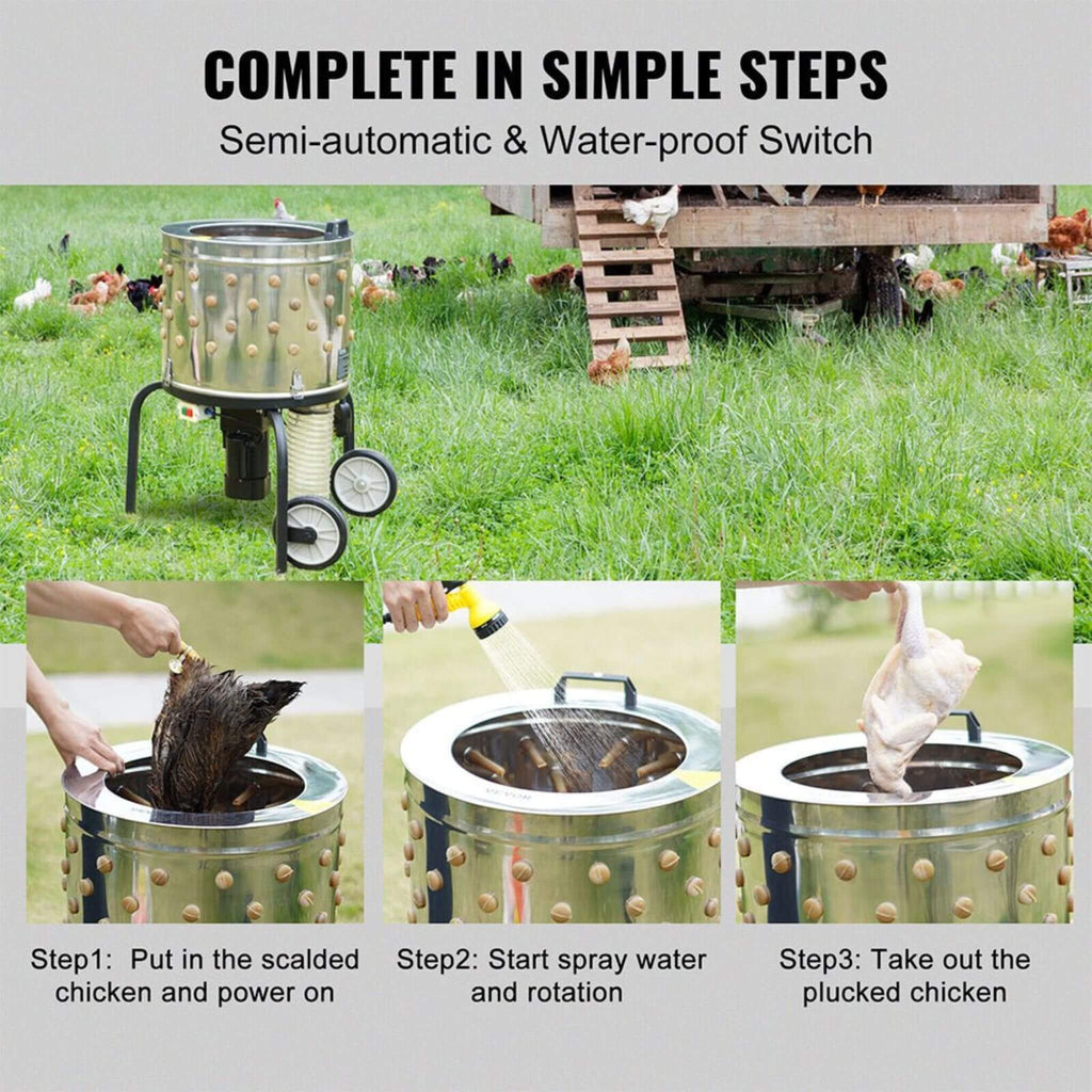 Large 20-Inch Heavy-Duty Chicken Defeathering Plucker Machine (SAK35879) - Saksby Wholesale - Steps to Use Details