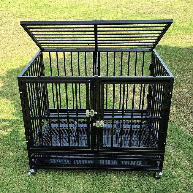 Large 37'' Heavy Duty Collapsible Dog Kennel Cage With Divider & Wheels - SAKSBY.com - Pet Supplies - SAKSBY.com