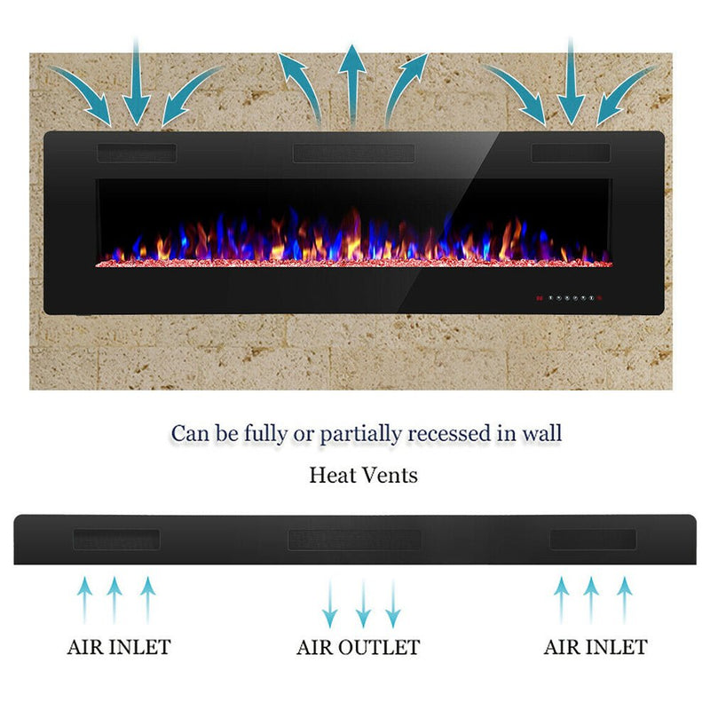 Large 60'' Electric Recessed Wall Mounted In-Wall Fireplace Heater, 1500W (92141350) - SAKSBY.com - Electric Fireplaces - SAKSBY.com